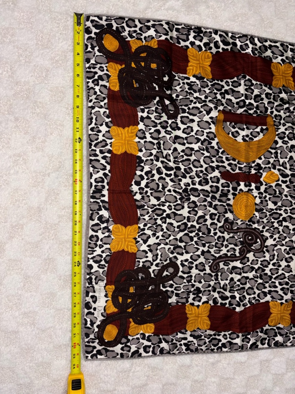 Vintage Christian Dior Leopard Print Silk Scarf Golden Dark Red & Brown Accents - Picture 9 of 10